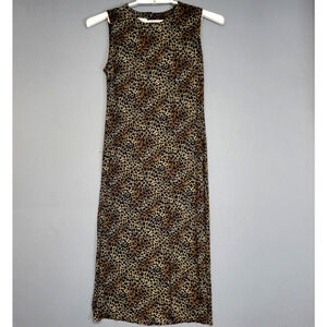 Vintage Karin Stevens Maxi Dress Womens 10P Leopard Animal Print Sleeveless Chic